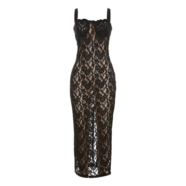 Fashionable Off-Shoulder Sexy Perspective Lace Slim Fit Dress