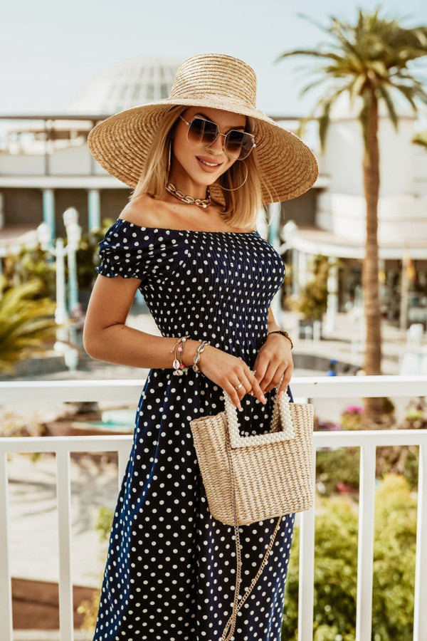 Off-Shoulder Short Sleeve Casual Waist-High Dress