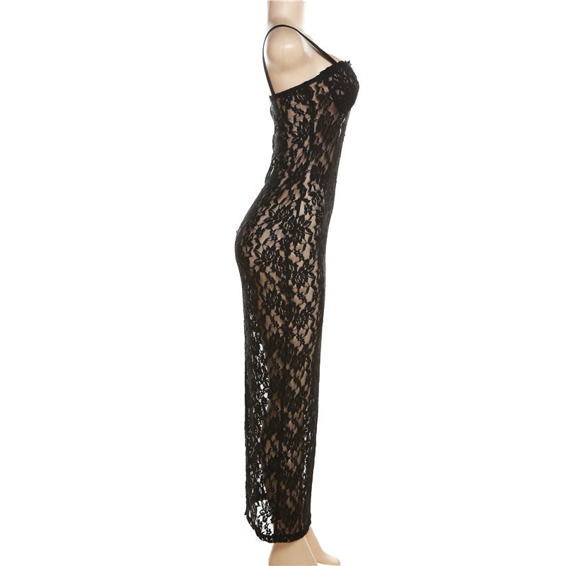 Fashionable Off-Shoulder Sexy Perspective Lace Slim Fit Dress