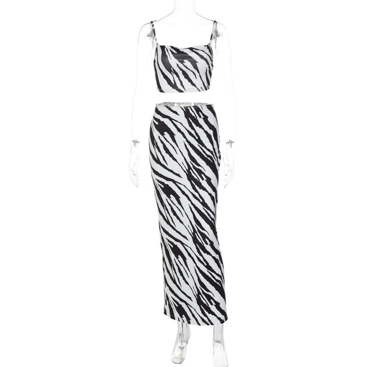 Printed Strapless Halter Top Slim-fit Skirt Suit