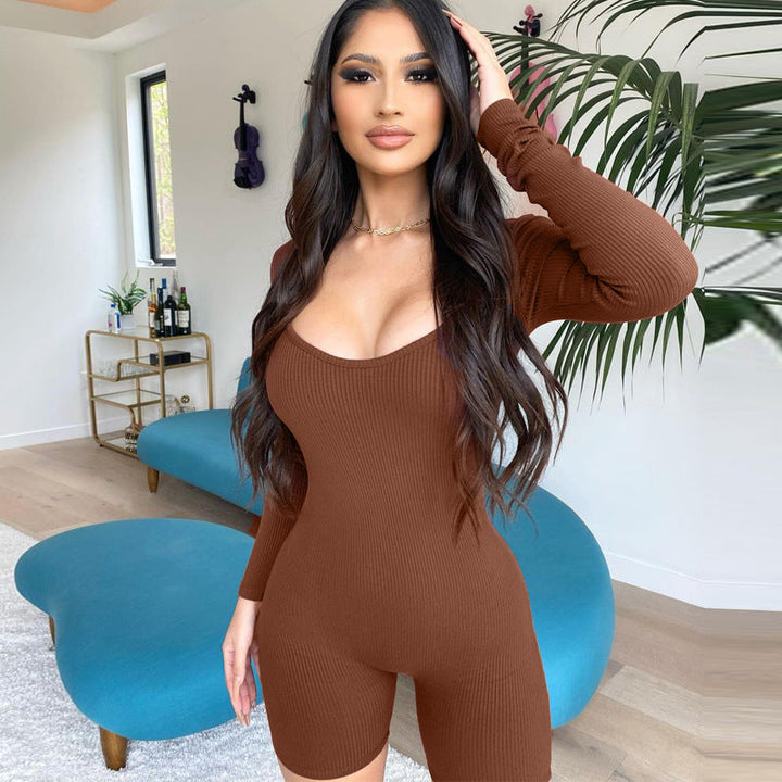 U-Neck Long Sleeve Bodycon Butt-Lifting Sport Jumpsuit