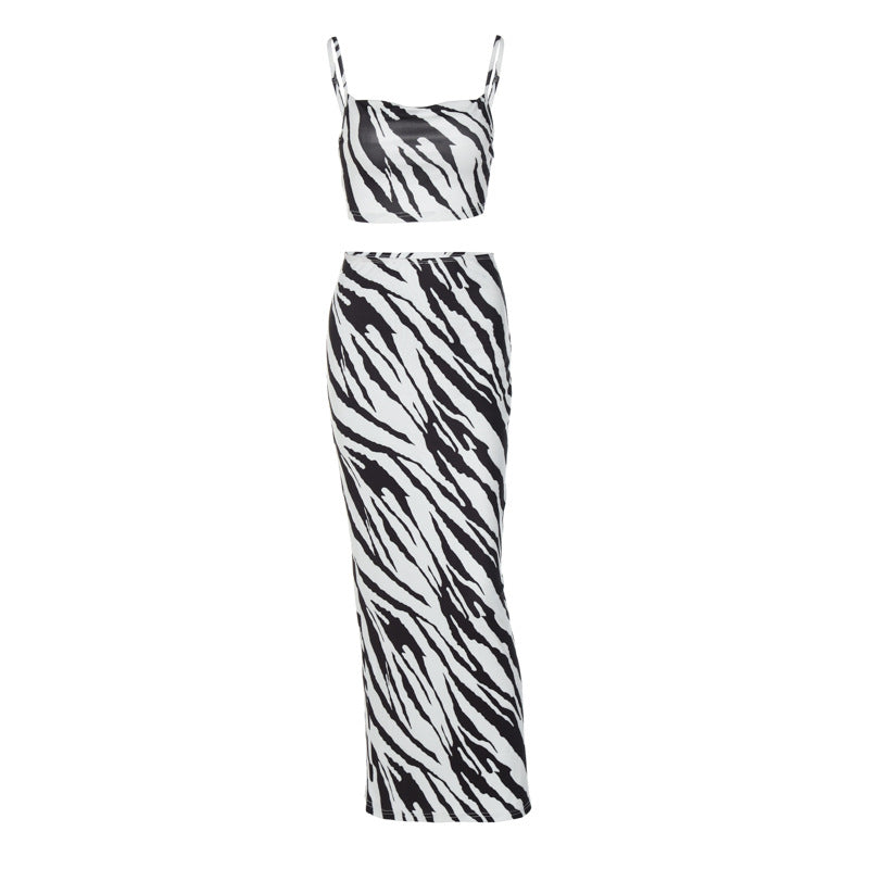 Printed Strapless Halter Top Slim-fit Skirt Suit