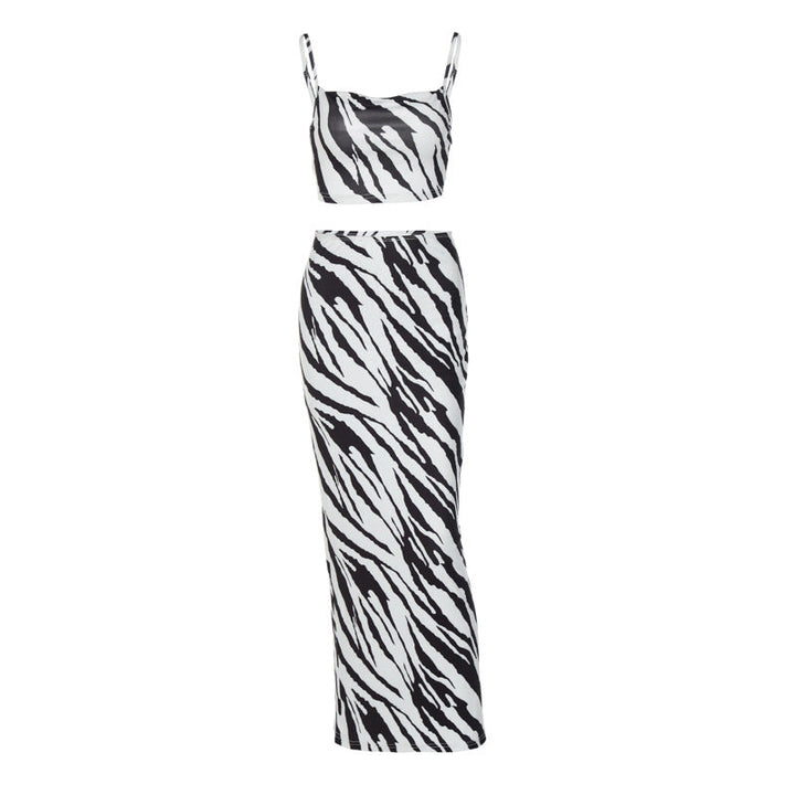 Printed Strapless Halter Top Slim-fit Skirt Suit