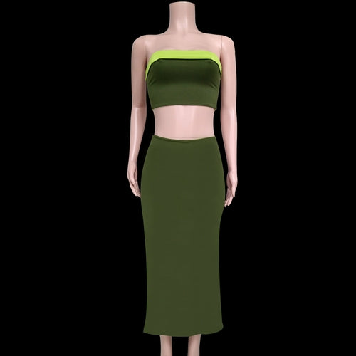 Two-Tone Reversible Halter Top with High Slit Skirt