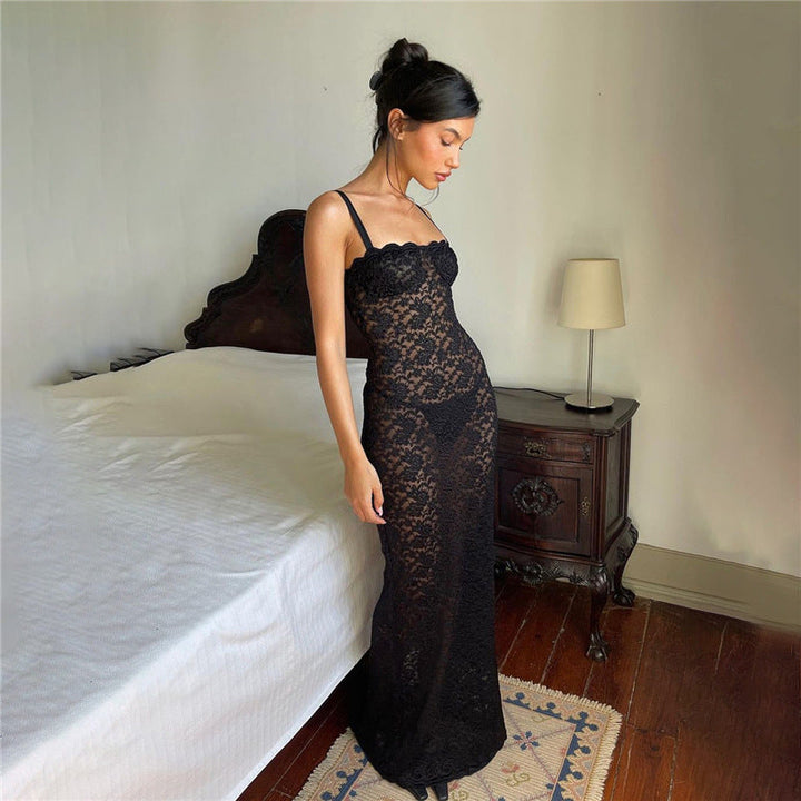 Fashionable Off-Shoulder Sexy Perspective Lace Slim Fit Dress