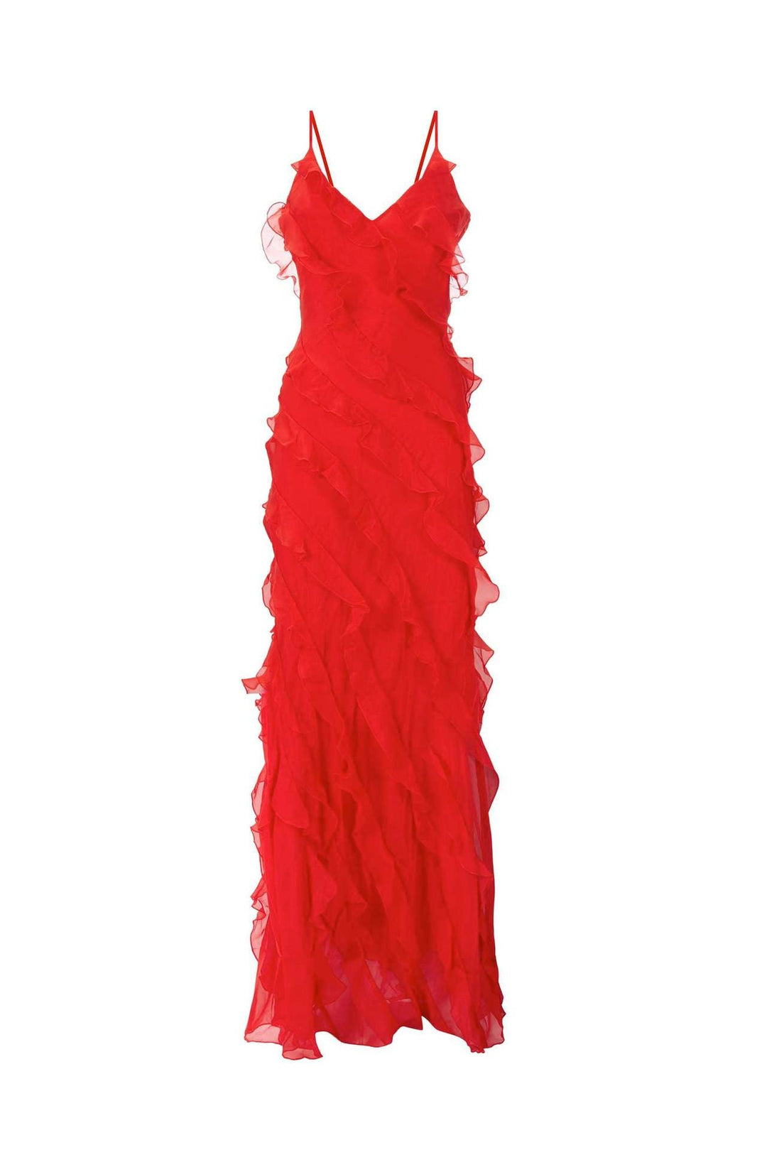 Backless Maxi Dress with High Slit and Ruffle Hem