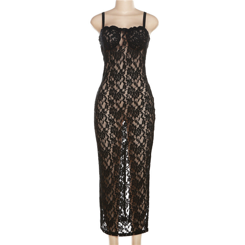 Fashionable Off-Shoulder Sexy Perspective Lace Slim Fit Dress