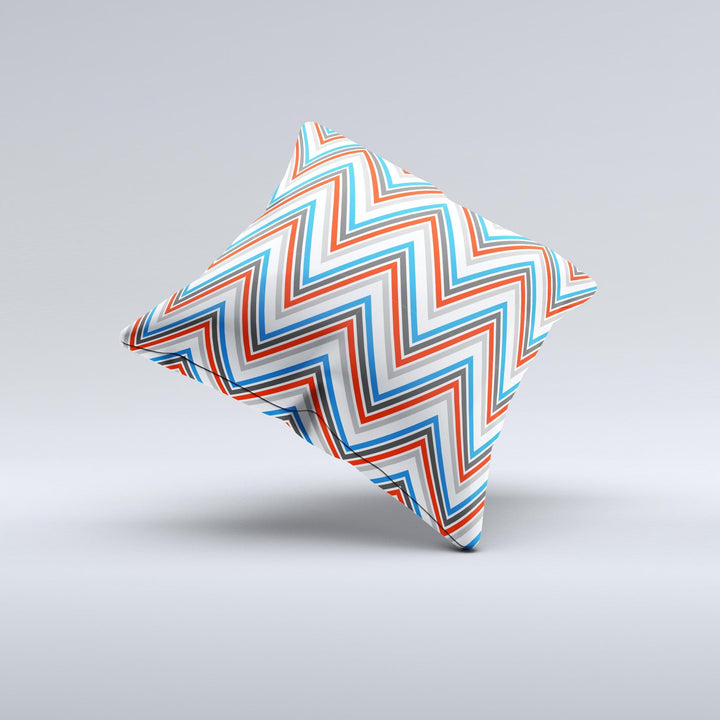 Red-White-Blue Sharp Chevron Pattern Ink-Fuzed Decorative Throw Pillow