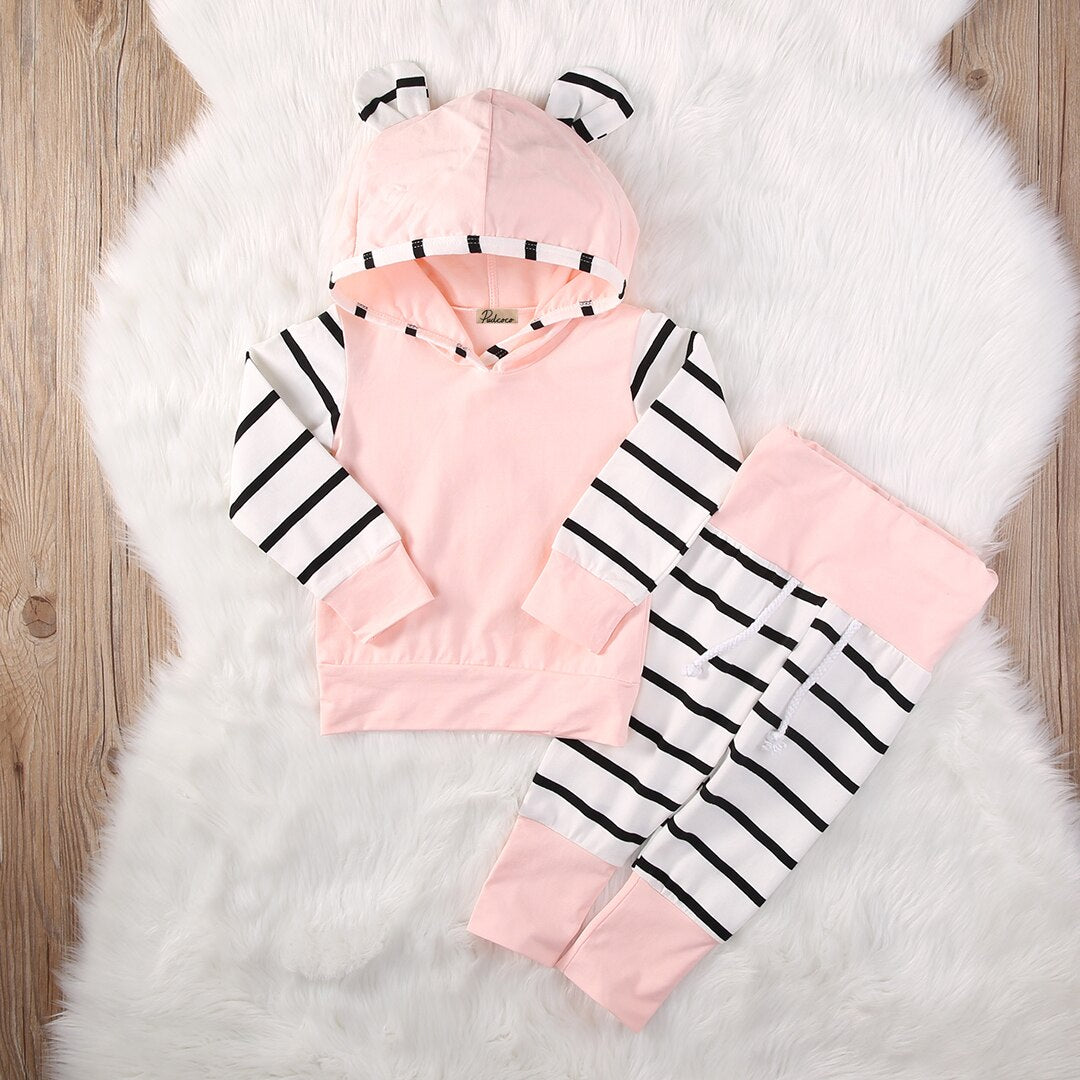 Pink Ear Striped Toddler Newborn Baby Girl