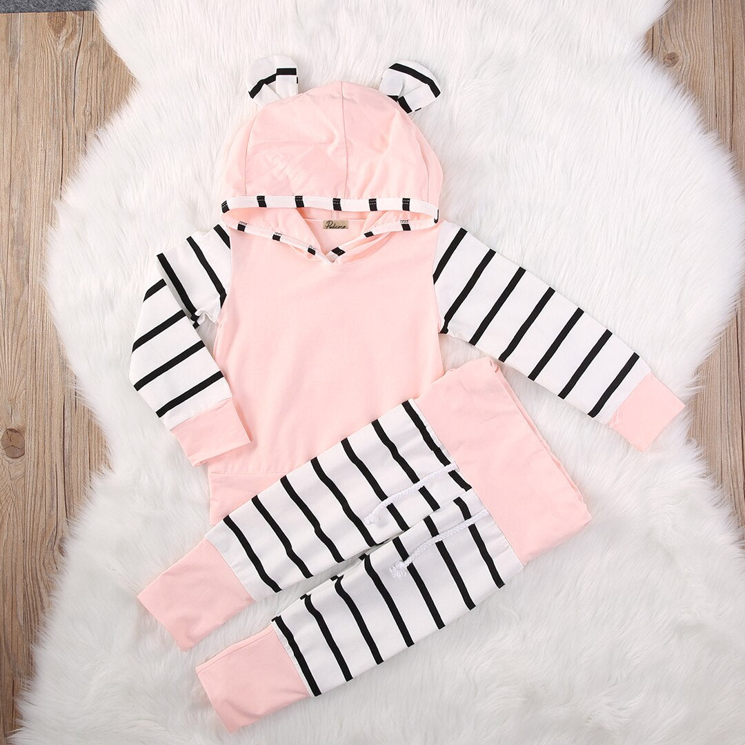 Pink Ear Striped Toddler Newborn Baby Girl