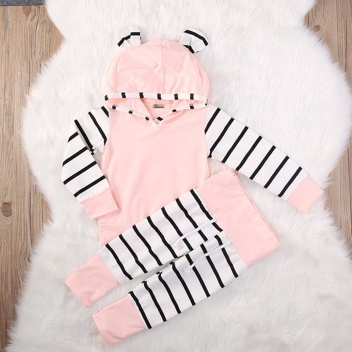 Pink Ear Striped Toddler Newborn Baby Girl