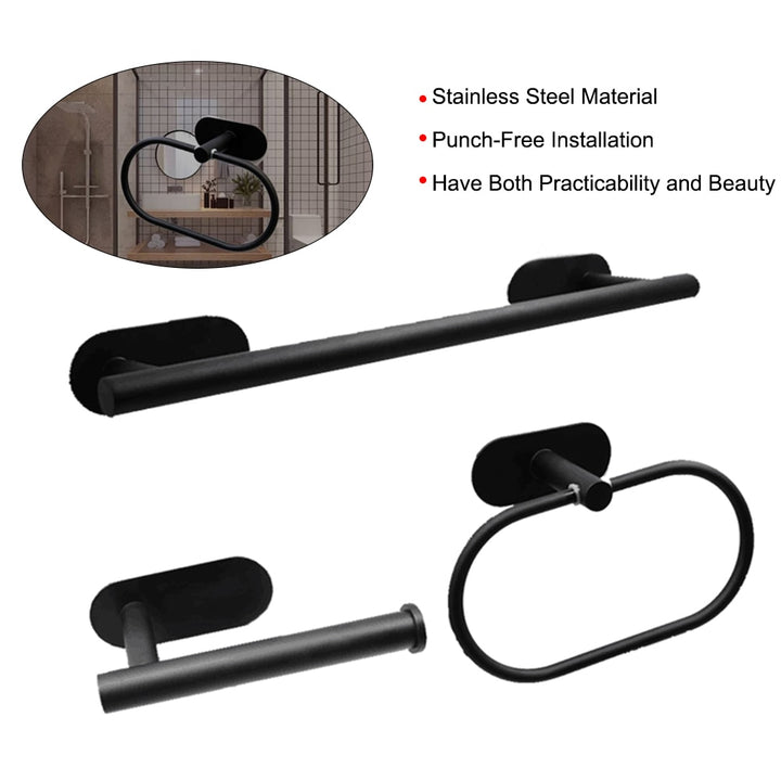 Punch Free Bathroom Towel Holder Black Stainless