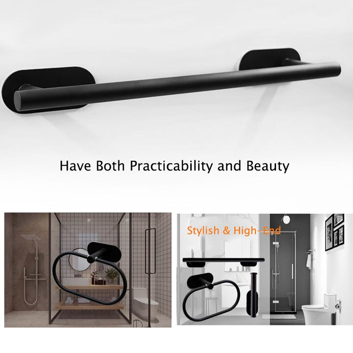 Punch Free Bathroom Towel Holder Black Stainless