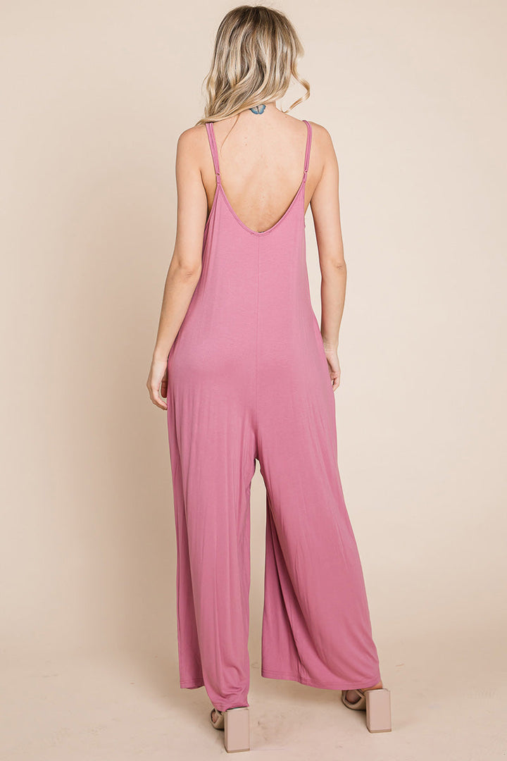 Sleeveless Wide Leg Pocketed Jumpsuit