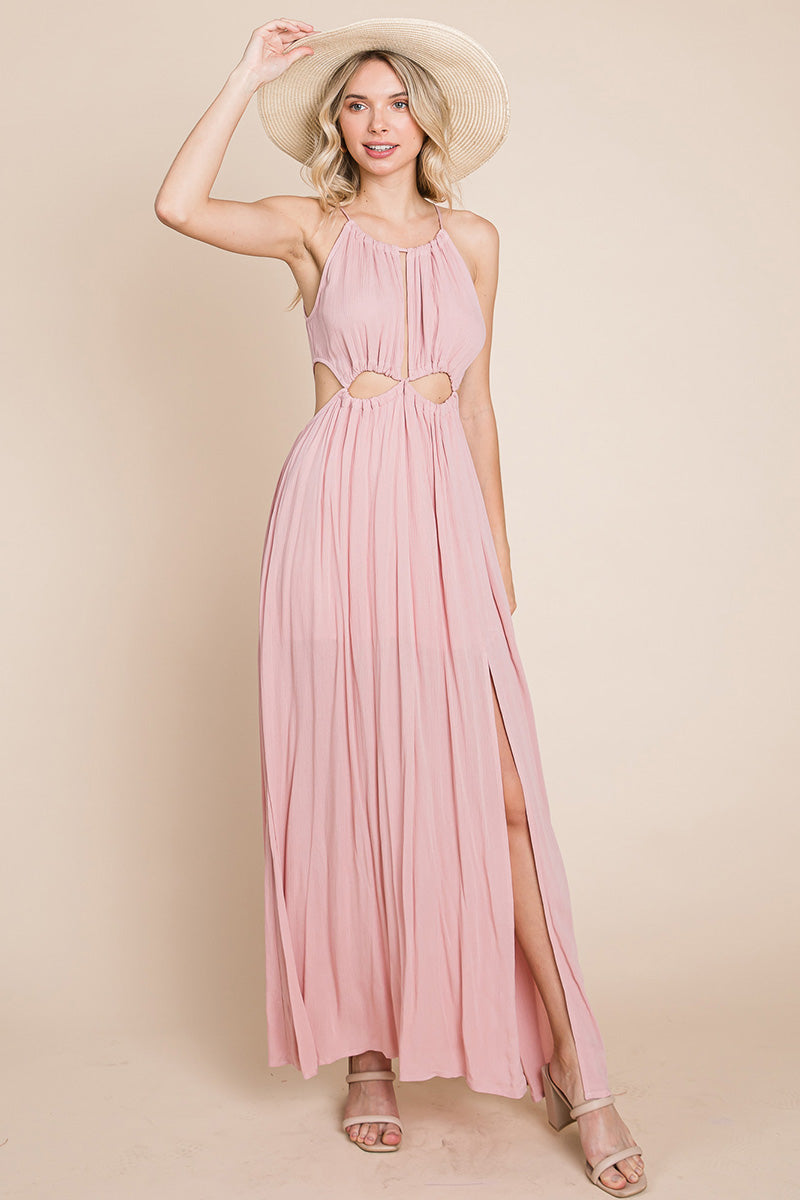 Split Front Cut Out Halter Maxi Dress