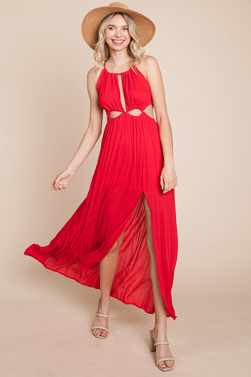 Split Front Cut Out Halter Maxi Dress