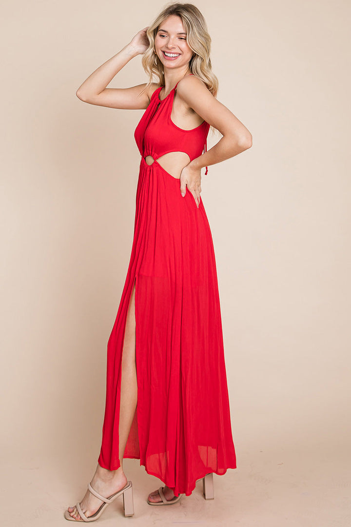 Split Front Cut Out Halter Maxi Dress