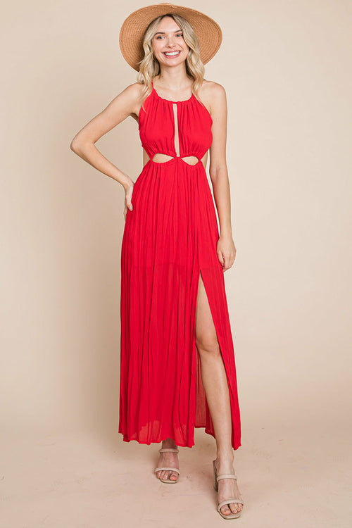 Split Front Cut Out Halter Maxi Dress