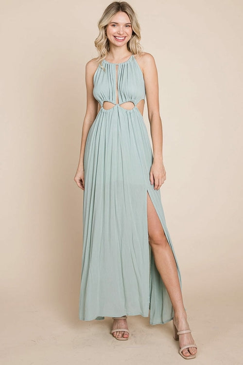 Split Front Cut Out Halter Maxi Dress