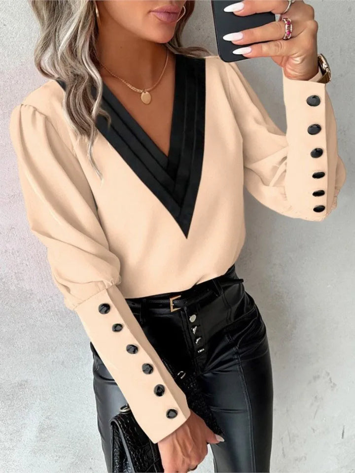 Fashion White Blouse Women 2024 Long Sleeve V Neck Casual Pullover