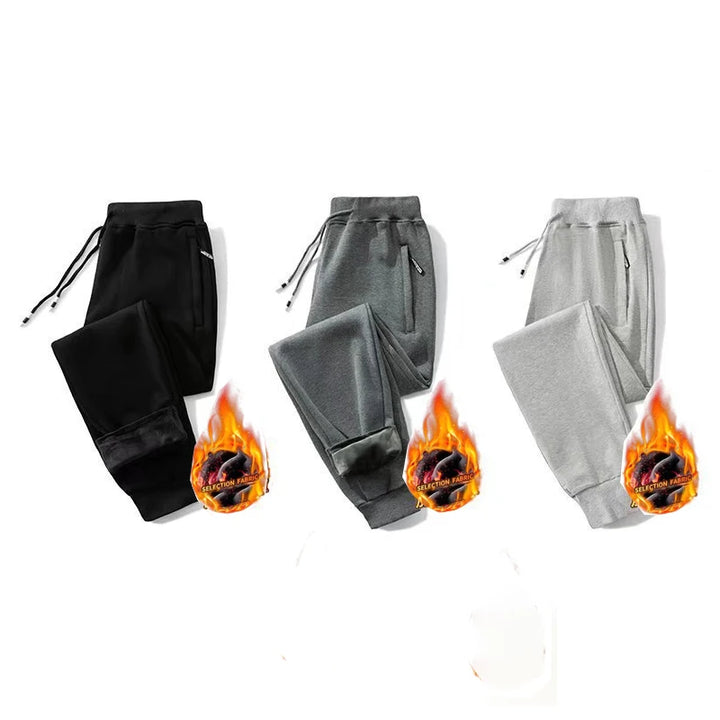 Winter Pants Men Fur Lined Joggers Thick Sweatpants Drawstring