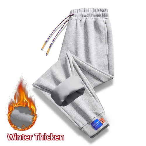 Winter Pants Men Fur Lined Joggers Thick Sweatpants Drawstring