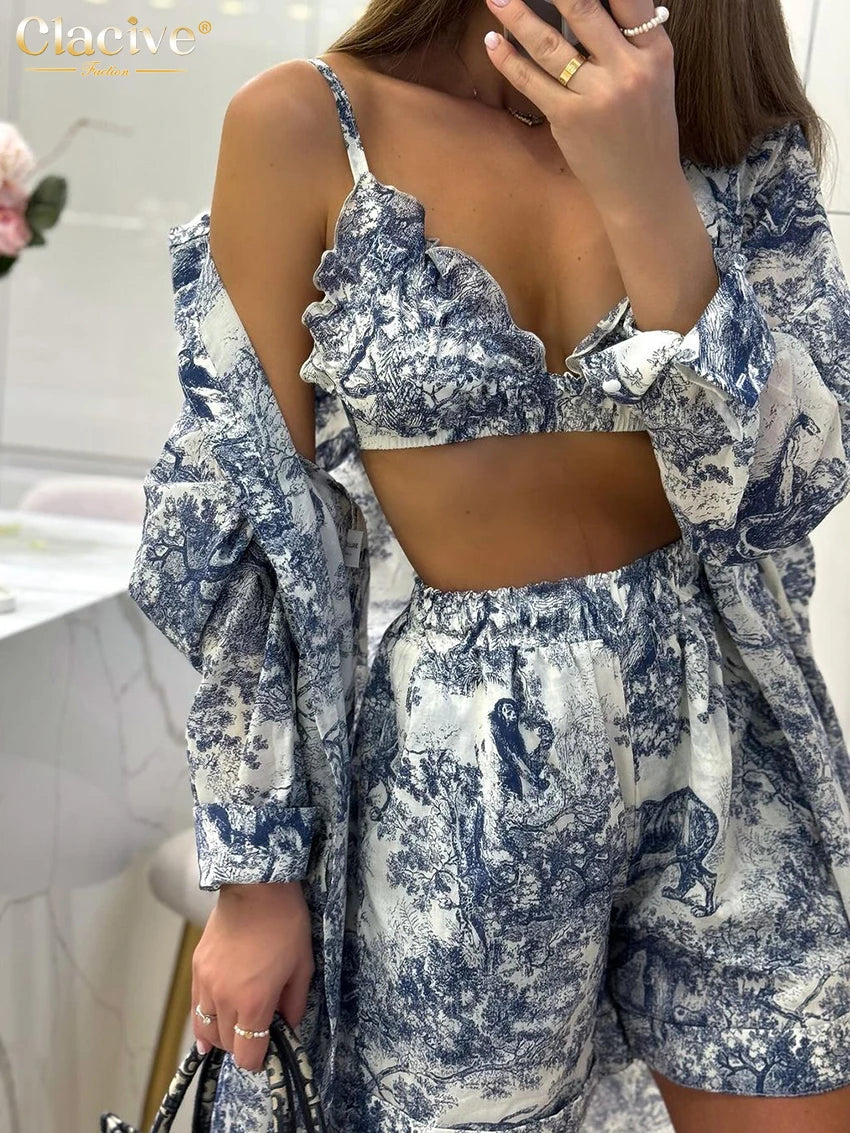 Clacive Fashion Loose Print 3 Piece Sets Women Outfit 2024 Elegant