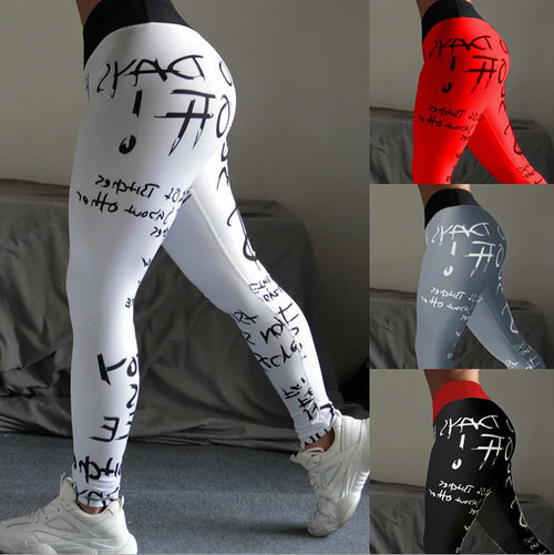 Letter Printed Women Sport Leggings High Waisted Push Up Yoga Pants