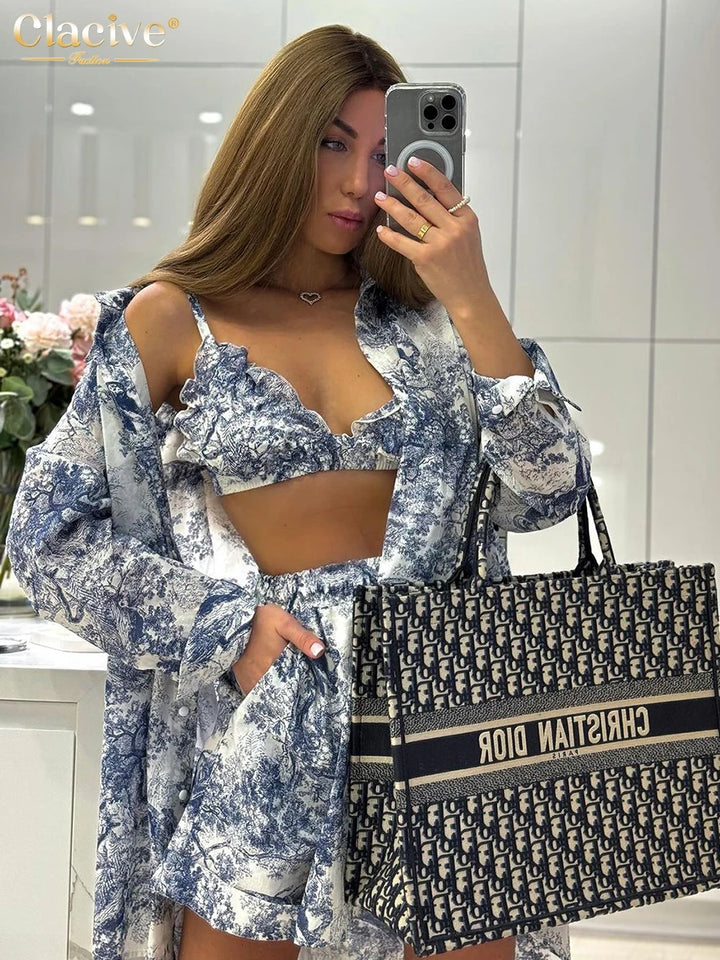 Clacive Fashion Loose Print 3 Piece Sets Women Outfit 2024 Elegant