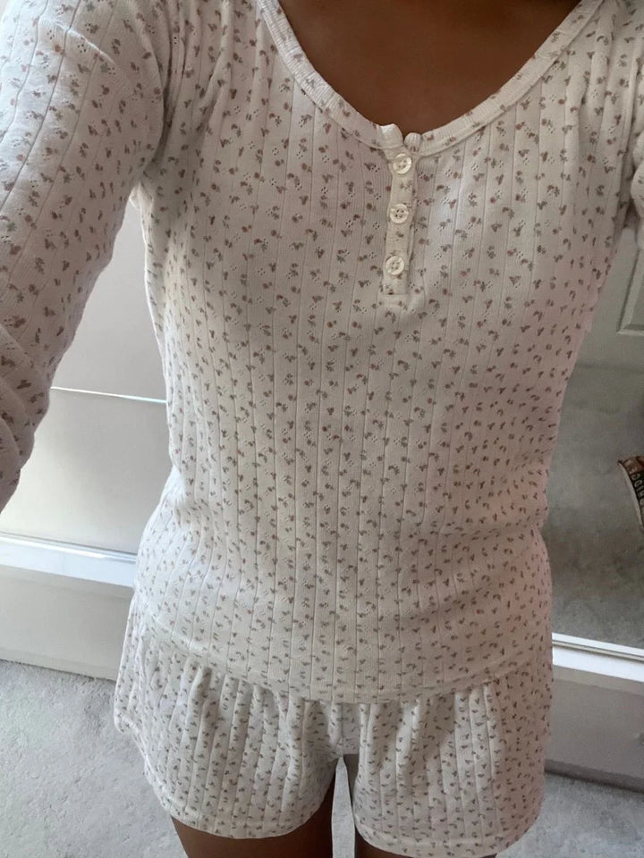 Vintage Floral 2 Piece Set y2k Fairy Cottage Button O Neck Long Sleeve