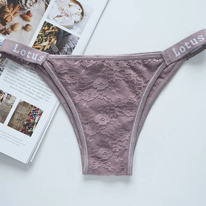 Solid Color Lace Ladies Panties Sexy Thong Letter Print High Elastic