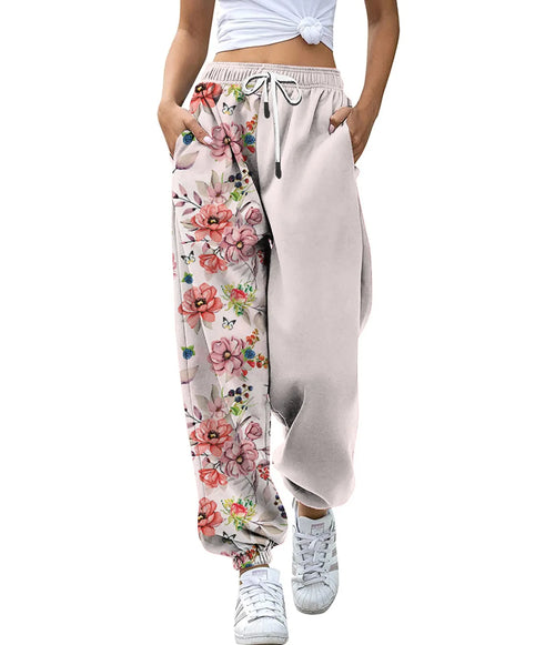 Women's High Waist Drawstring Digital Printed Cargo Pants Fashion