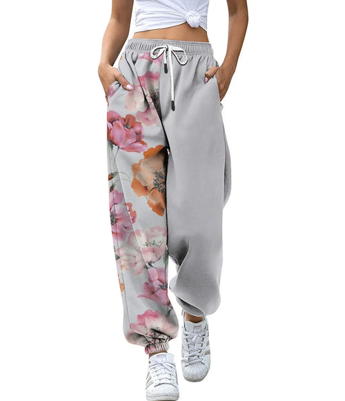 Women's High Waist Drawstring Digital Printed Cargo Pants Fashion