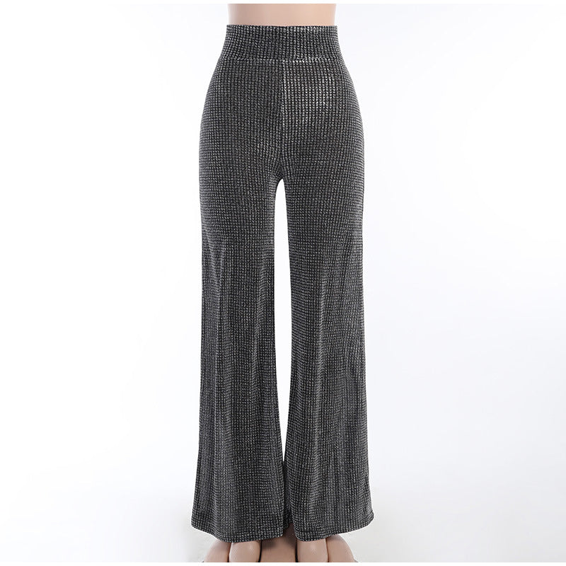 Silver Loose Elegant High Waist Trousers