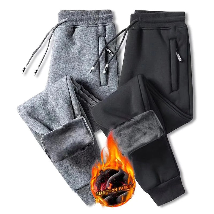 Winter Pants Men Fur Lined Joggers Thick Sweatpants Drawstring