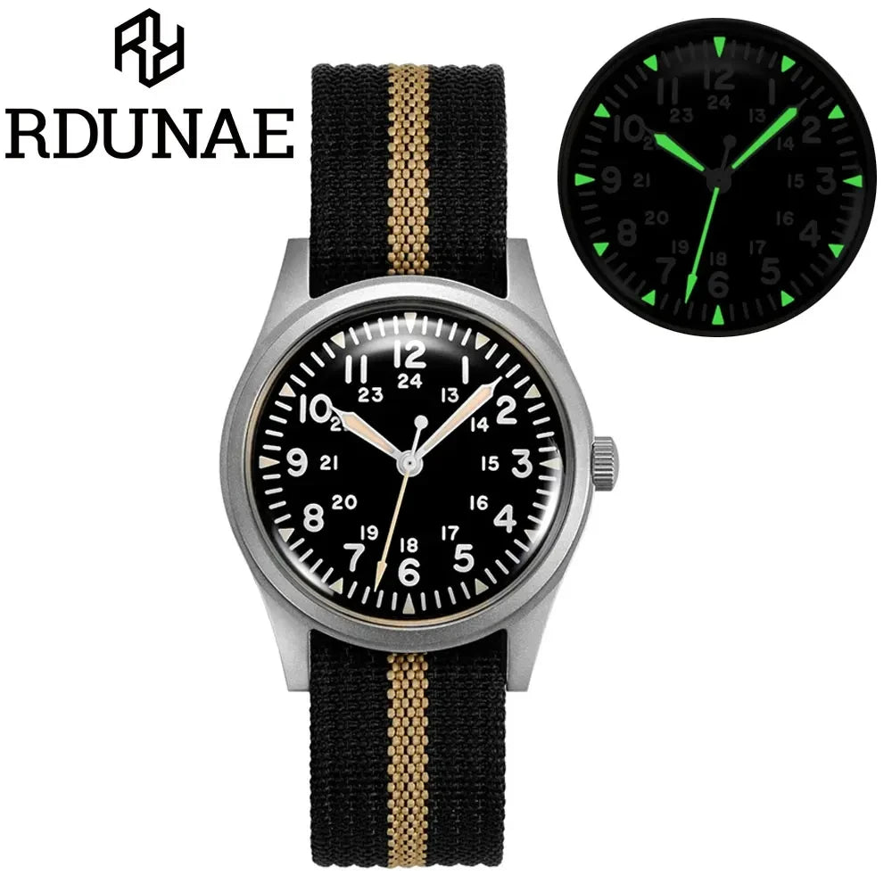 RDUNAE 34.5mm 2024 New Top Quartz Watches For Men Retro G10 Military