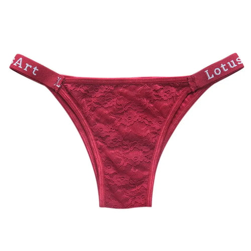 Solid Color Lace Ladies Panties Sexy Thong Letter Print High Elastic