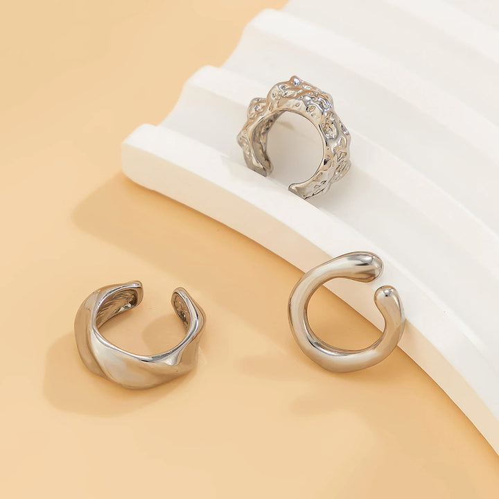 3Pcs/set Metal Chunky No Piercing Clip Earrings Geometric Ear Cuff