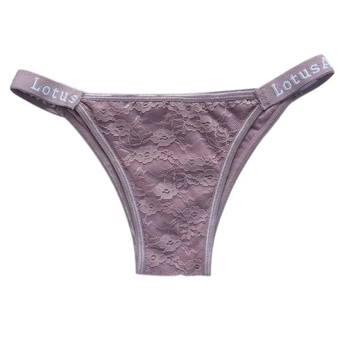 Solid Color Lace Ladies Panties Sexy Thong Letter Print High Elastic