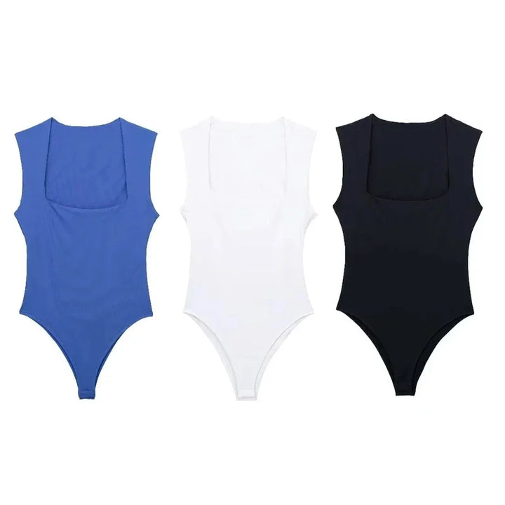 ASDS black body woman sleeveless white bodysuit women square neck