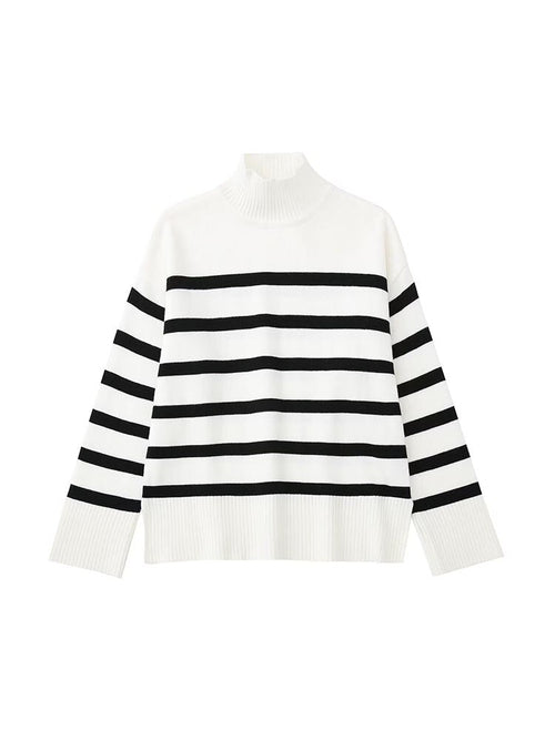 Black and White Striped Knitted Sweater