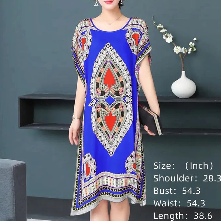 Casual Elegant Ethnic Style Retro Floral Round Neck Slit Straight Dress Summer Women's dress Midi dresses holiday dresses 2024