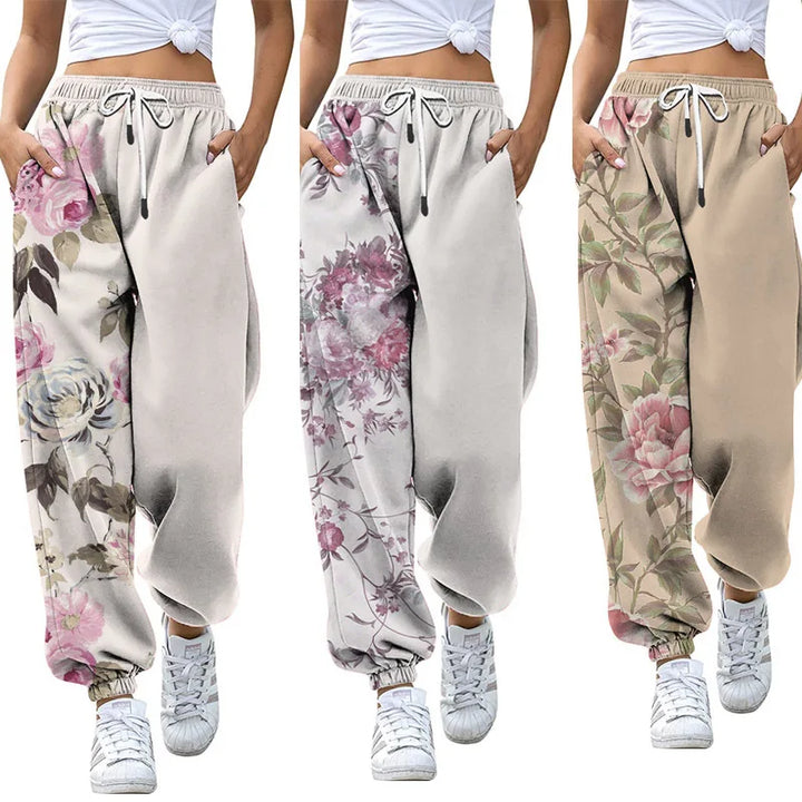 Women's High Waist Drawstring Digital Printed Cargo Pants Fashion