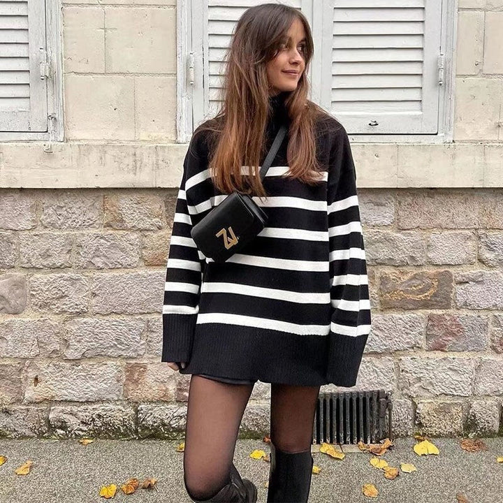 Black and White Striped Knitted Sweater