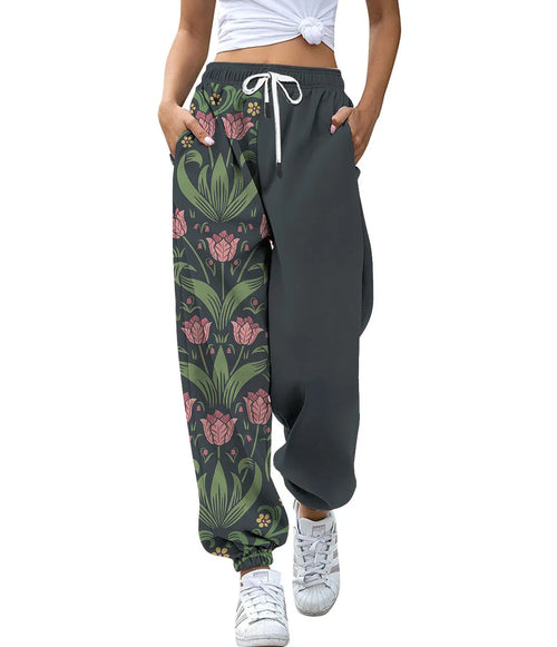 Women's High Waist Drawstring Digital Printed Cargo Pants Fashion