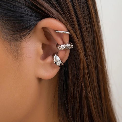 3Pcs/set Metal Chunky No Piercing Clip Earrings Geometric Ear Cuff