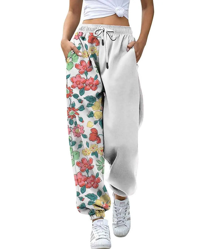 Women's High Waist Drawstring Digital Printed Cargo Pants Fashion