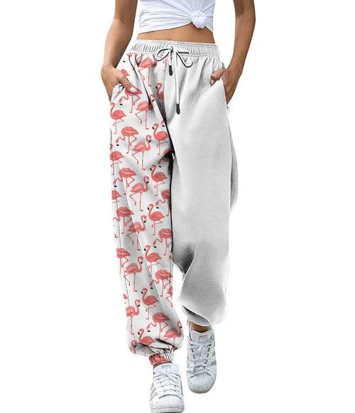 Women's High Waist Drawstring Digital Printed Cargo Pants Fashion