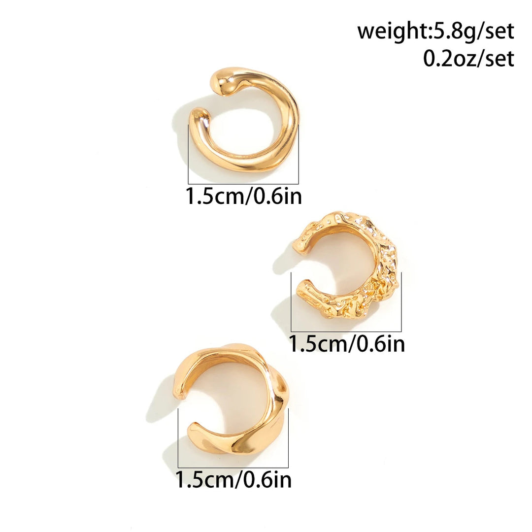 3Pcs/set Metal Chunky No Piercing Clip Earrings Geometric Ear Cuff
