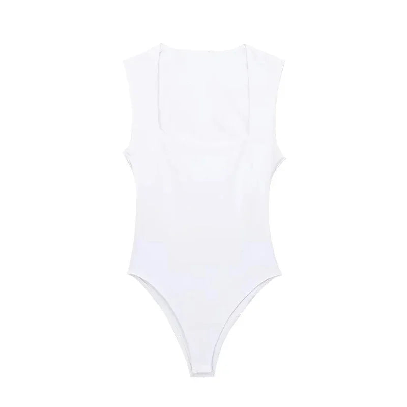 ASDS black body woman sleeveless white bodysuit women square neck